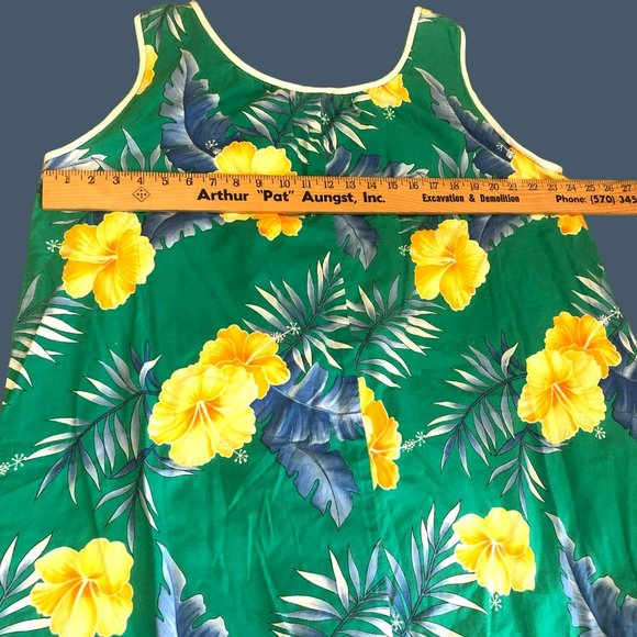 Paradise Hawaii Womens L Cotton MuMu Vtg Sleeveless Pocket Green - Picture 5 of 7